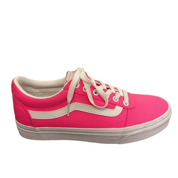 Vans Shoes - Vans Ward Low Top Neon Pink Canvas Sneakers White Side Stripe Size 8